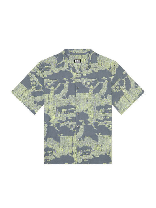 Short-sleeved Cotton Shirt Floral Blue