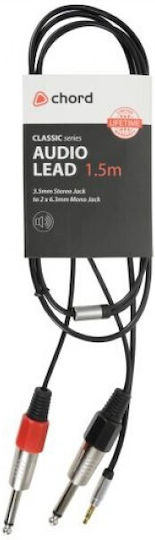 Chord Cable 2 x 6.3mm male - 3.5mm male 1.5m (190.236UK)