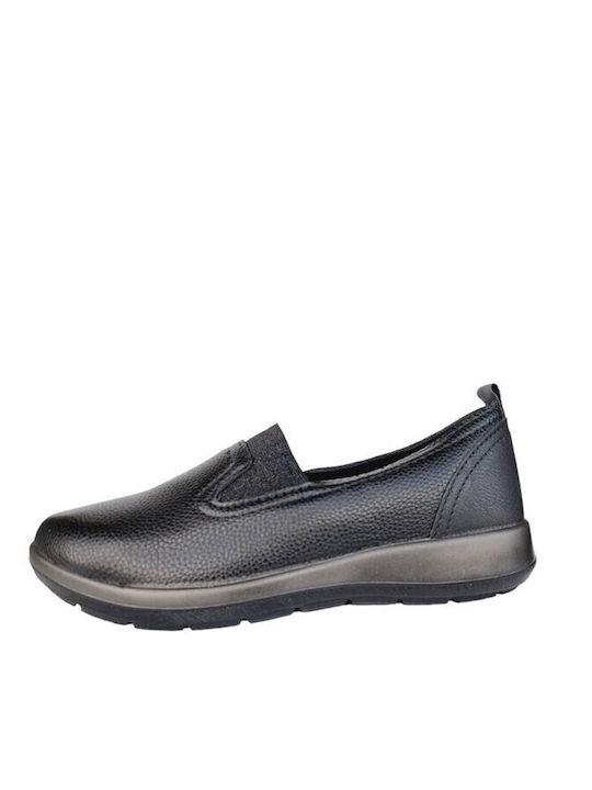 WG506B01 Anatomische Damen Slip-Ons aus Kunstleder Schwarz