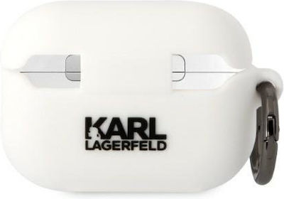 Karl Lagerfeld Karl Head 3D Hülle Silikon mit Haken in Weiß Farbe für Apple AirPods Pro 2