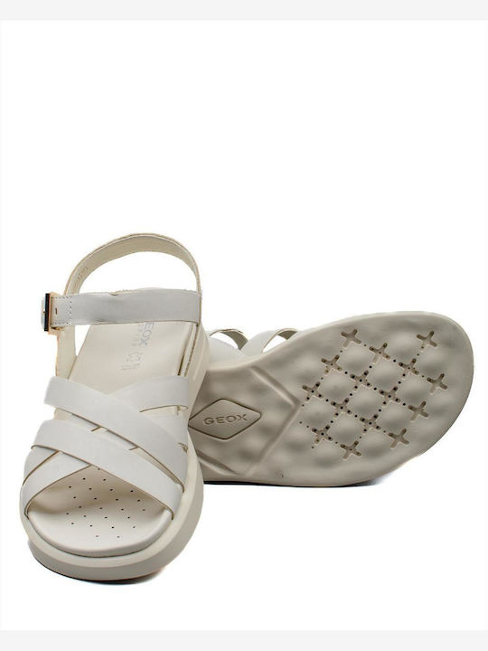 Geox Leather Women's Flat Sandals Anatomic In White Colour