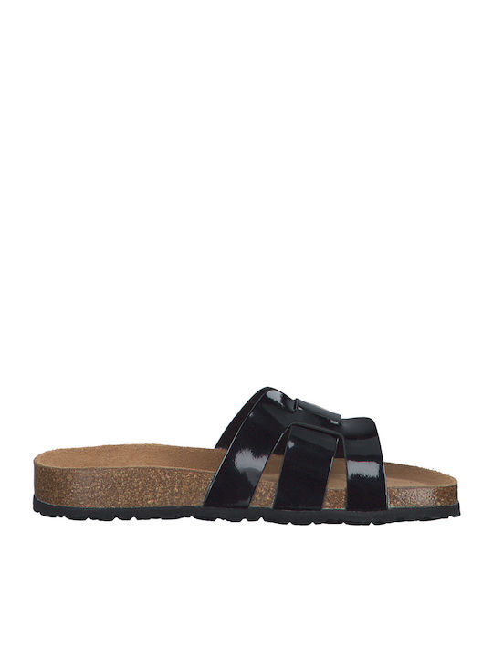 Leather Women's Flat Sandals in Black Color