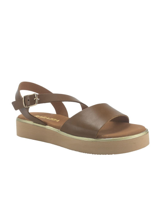 Ragazza Leather Women's Flat Sandals Flatforms In Tabac Brown Colour