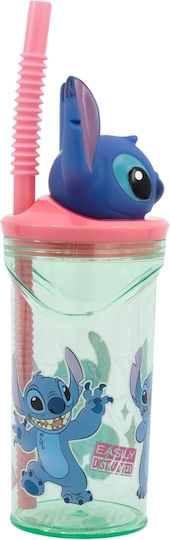 Stor Stitch Flowers Ποτήρι Νερού από Πλαστικό με Καλαμάκι 360ml 74869