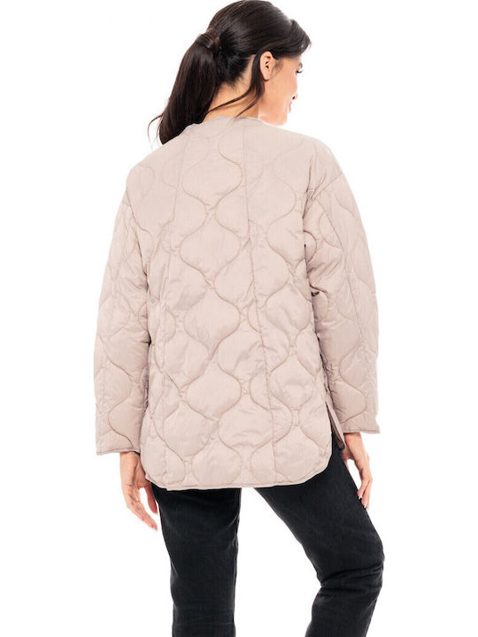 -164 Women's Short Puffer Jacket for Winter Beige