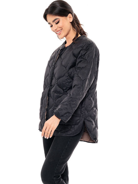 -6 Women's Short Puffer Jacket for Winter Black
