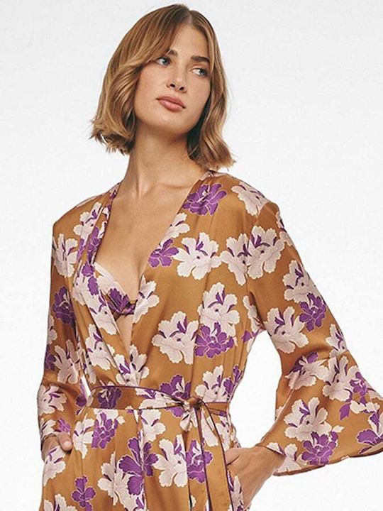 Lida Damen Satin Robe Camel