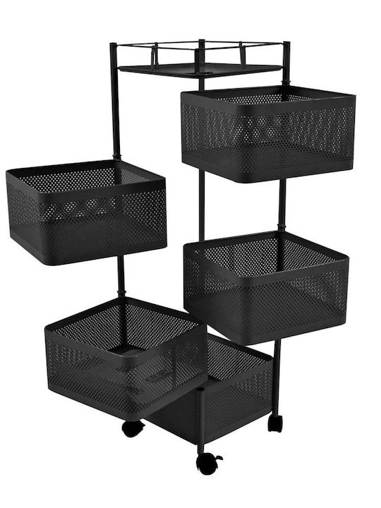 Ankor Metallic Kitchen Trolley with 5 Tiers Black 28x28x93cm