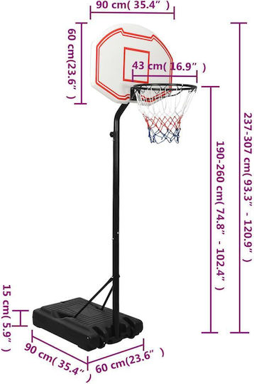 vidaXL Adjustable Basketball Hoop with Backboard 237-307cm
