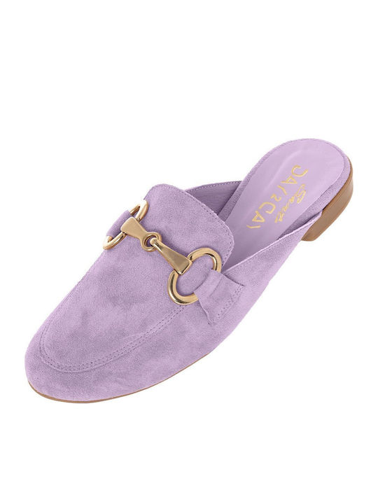 Day2day Flat Suede Mules in Lilac Color