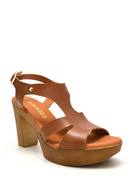 Ragazza Leather Women's Sandals In Tabac Brown Colour