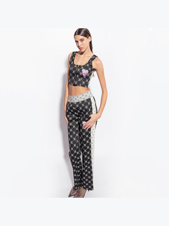 Pinko Irriverente Damen Sommer Crop Top Ärmellos mit Reißverschluss Schwarz