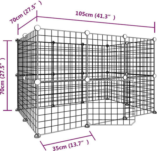 vidaXL Rodent Cage Pet Cage With 20 Panels & Door Black 105x70x70cm