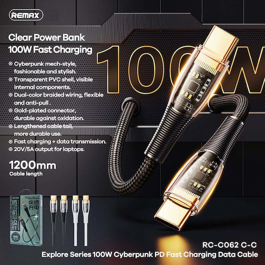 Remax RC-C062 C-C USB 2.0 Cable USB-C male - USB-C 100W PD Μαύρο 1.2m