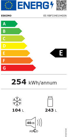 Eskimo Kühl-Gefrierkombination 347Es NoFrost H195xB60xT68.5cm. Inox ES RBF334E194DIN