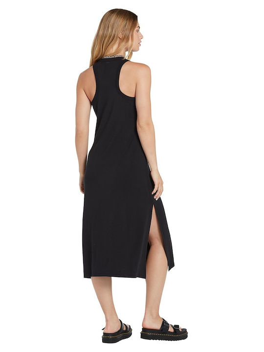 Volcom Sommer Midi Kleid mit Schlitz Schwarz