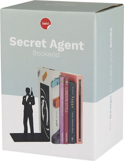 Metallisch Buchstütze Bond Secret Agent in Schwarz Farbe 10x17x12cm