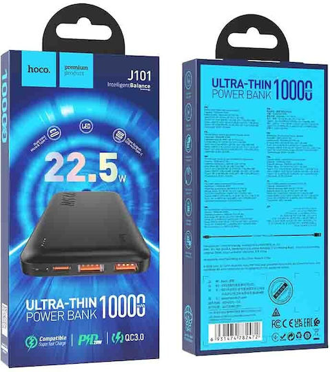 Hoco J101A Astute Power Bank 10000mAh 22.5W with 2 USB-A Ports and USB-C Port Power Delivery / Quick Charge 3.0 Black
