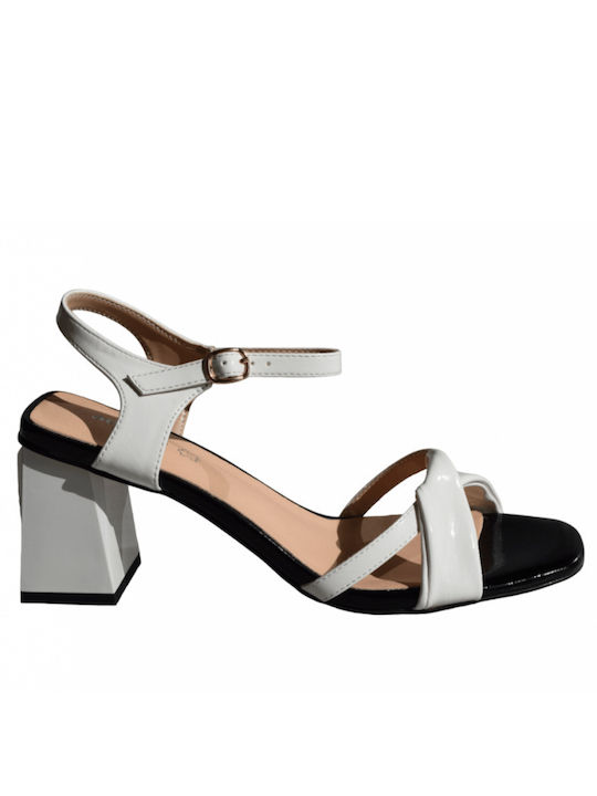 Adam's Shoes Leather Women's Sandals with Chunky Low Heel In White Colour