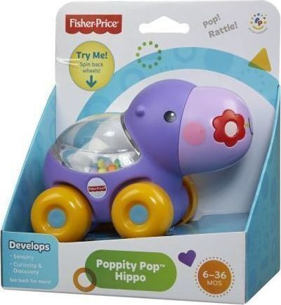 Fisher Price Push Along Poppity Pop Animals - Hippo with Sounds for 6++ Months