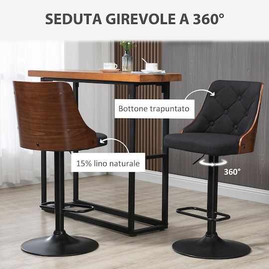 Hocker Bar mit Rückenlehne & Höhenverstellbar Black / Walnut 2Stück 47.5x50x93.5cm