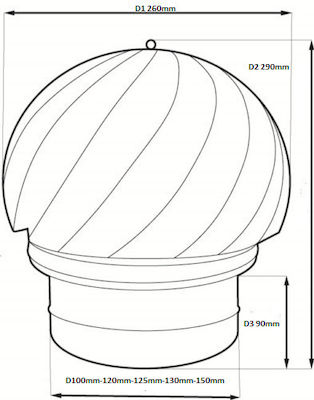 Καπέλο Καπνοδόχου Inox 120mm Ασημί