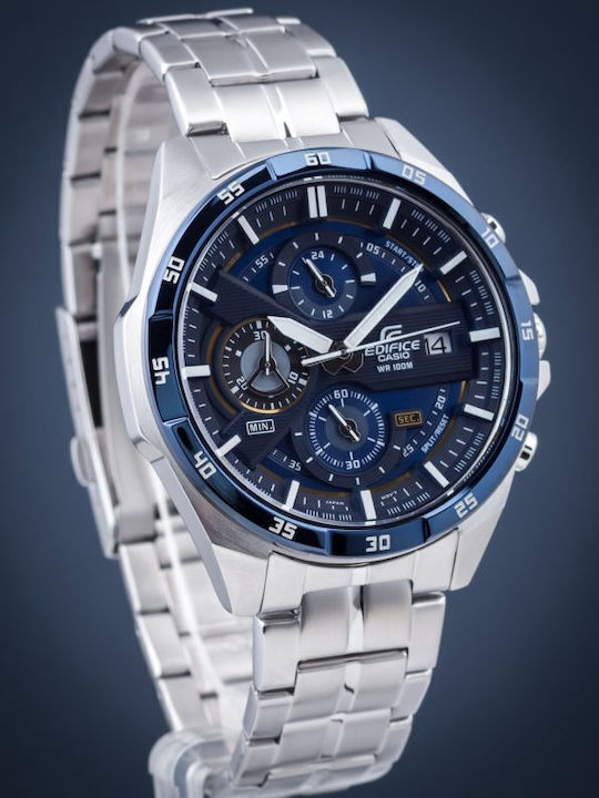 Casio Edifice Ανδρικό Ρολόι 49mm Χρονογράφος Μπαταρίας με Ασημί Μεταλλικό Μπρασελέ
