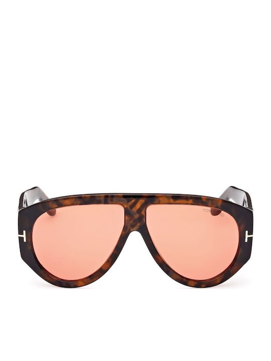 Tom Ford Unisex Sonnenbrillen mit Brauner Schildkrötenhorn Rahmen und Rosa Verlaufsfarbe Gläser FT1044 52S