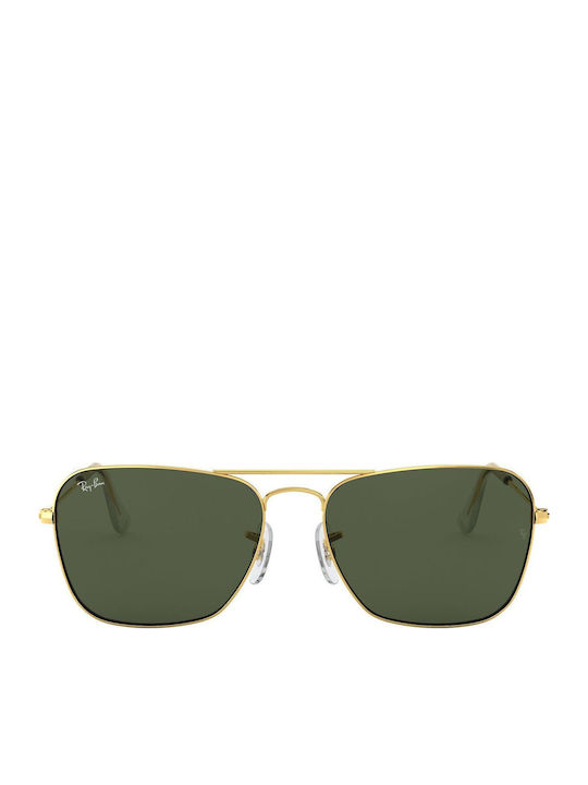 Ray Ban Caravan Unisex Sunglasses with Gold Metal Frame and Green Lens RB3136 001