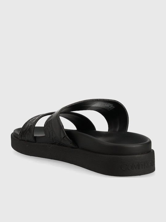 Leather Women's Flat Sandals in Black Color
