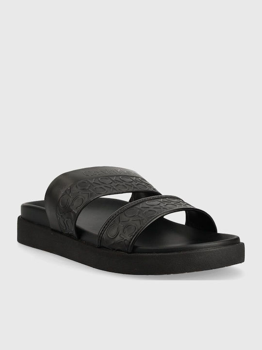 Leather Women's Flat Sandals in Black Color