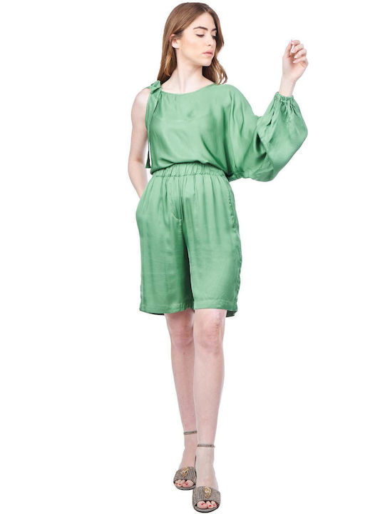 Women's Blouse Satin with One Shoulder Green