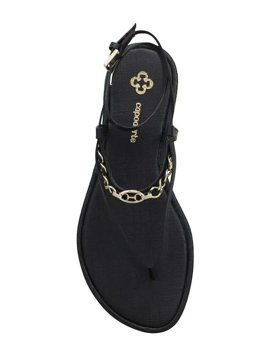 Leder Flache Sandalen für Damen Schwarz