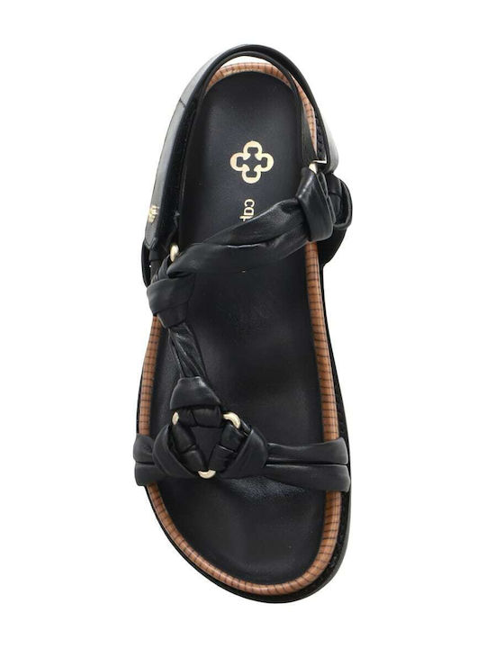 Leder Flache Sandalen für Damen Schwarz
