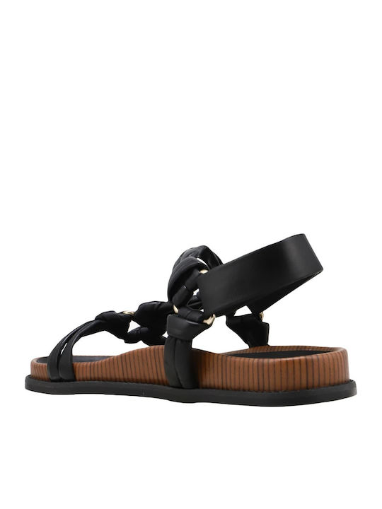 Leder Flache Sandalen für Damen Schwarz