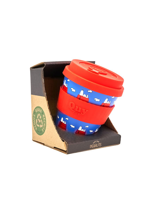 QuyCup Snoopy Κούπα Πλαστική με Καπάκι Κόκκινη 230ml