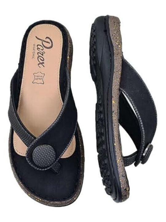 Leather Women's Flat Sandals Anatomic in Black Color
