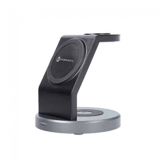 Forcell Зарядно Magsafe с USB-C порт и кабел USB-C 15W Черен (3in1)