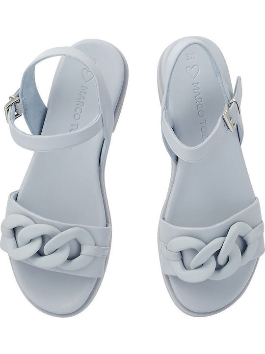 Flache Sandalen für Damen mit Riemen in Hellblau Farbe