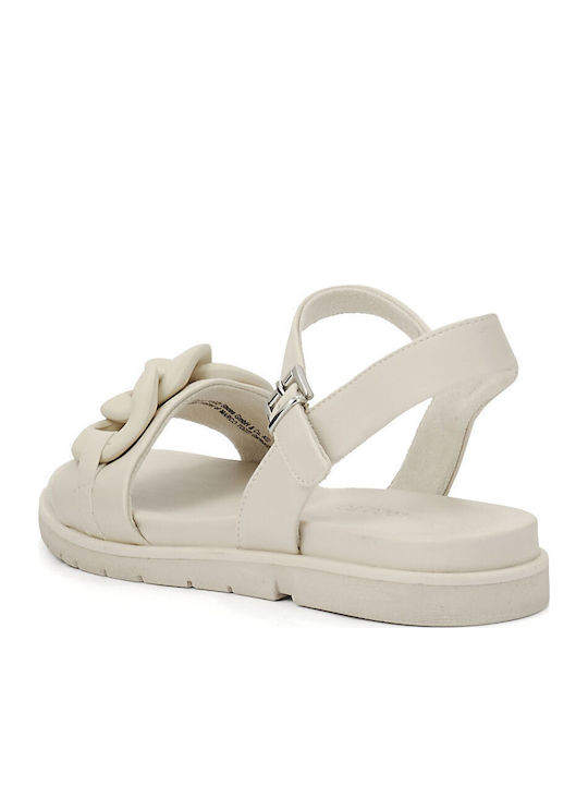 Leder Flache Sandalen für Damen mit Riemen Cream