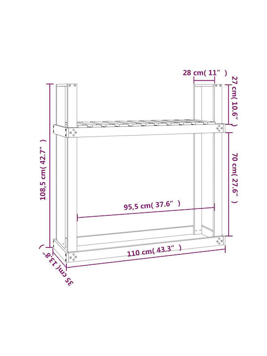 vidaXL Μεταλλικό Κουτί Αποθήκευσης Ξύλων 110x35x108.5cm Μαύρο