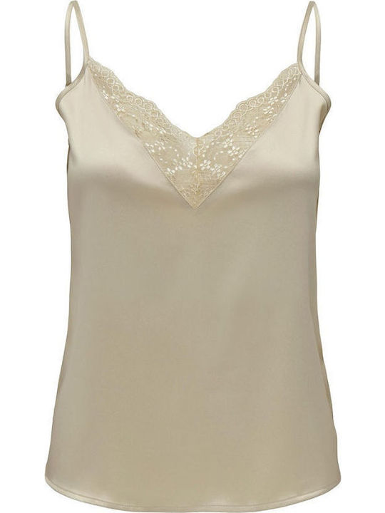 Damen Satin Lingerie Top mit Spitze Creme