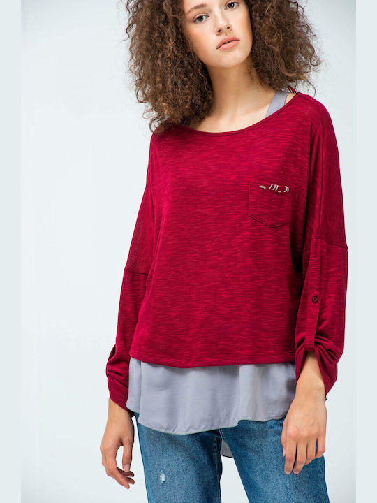 Attrattivo 92611270 Women's Blouse Long Sleeve Burgundy 00087783