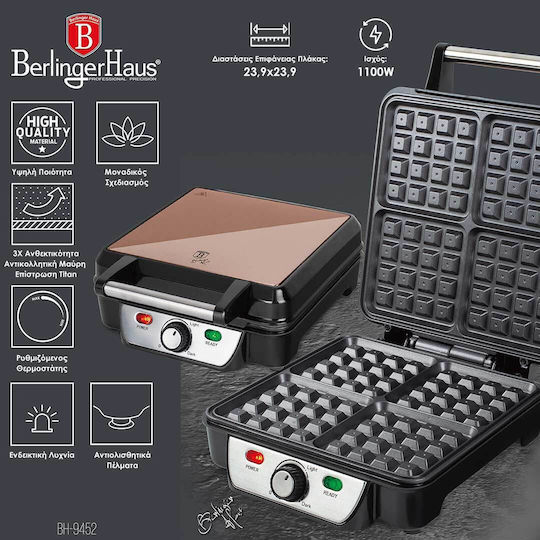Berlinger Haus Waffle Maker For Square Waffles 4 Number Of Waffles 1100W