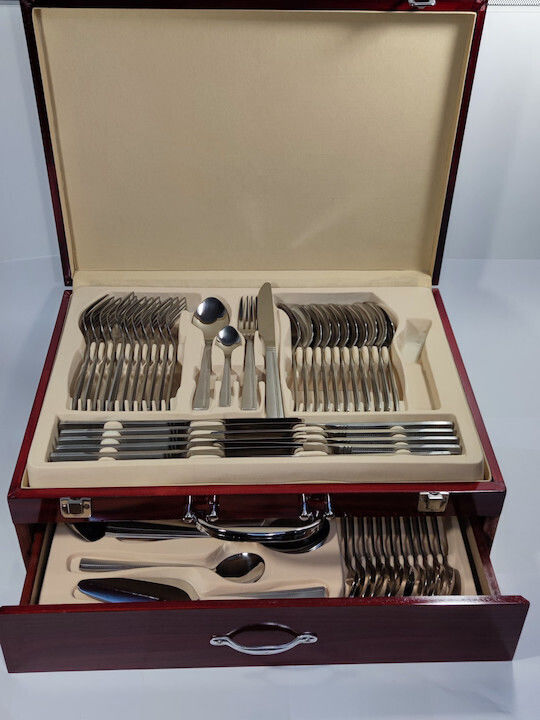 Epiplo-Fos 72-Piece Stainless Steel 18/10 Silver Cutlery Set with Suitcase