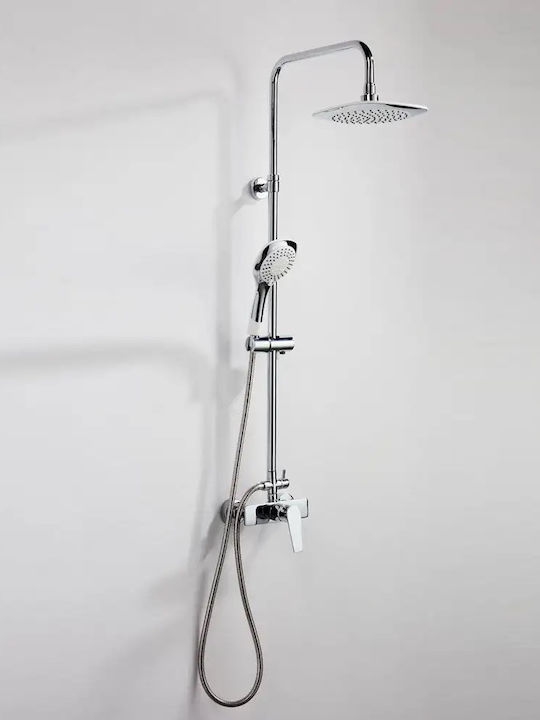 Tema Adjustable Shower Column with Bathtub Mixer 85-115cm Silver