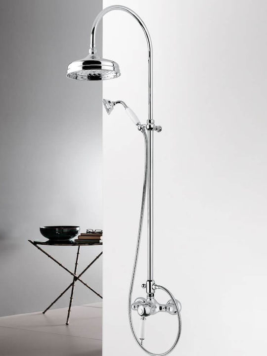 Bugnatese Oxford Adjustable Shower Column with Bathtub Mixer 92-125cm Silver