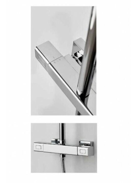 Eurorama Thermo Square Στήλη Ντουζ με Μπαταρία 110cm Ασημί