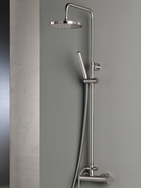Armando Vicario Slim Shower Column with Bathtub Mixer 117cm Silver