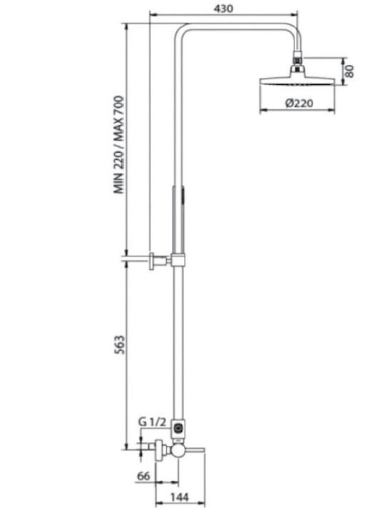 Teorema Velvet Adjustable Shower Column without Mixer 120cm Silver